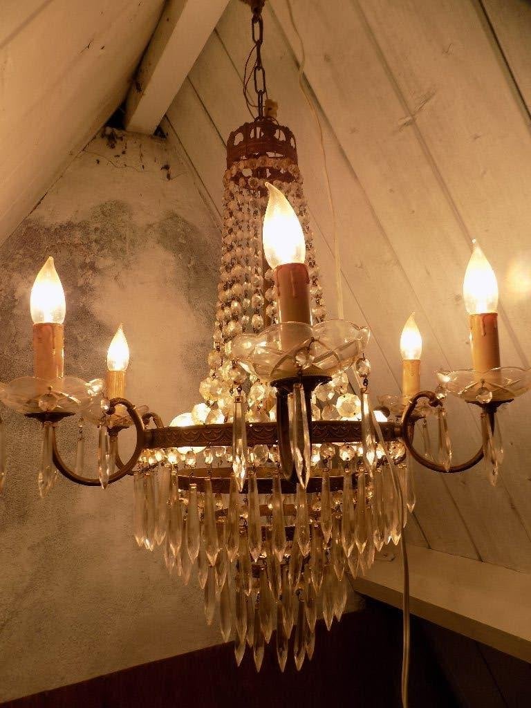 Hanglamp kroonluchter antiek brocante vintage, Ophalen, Gebruikt, Glas
