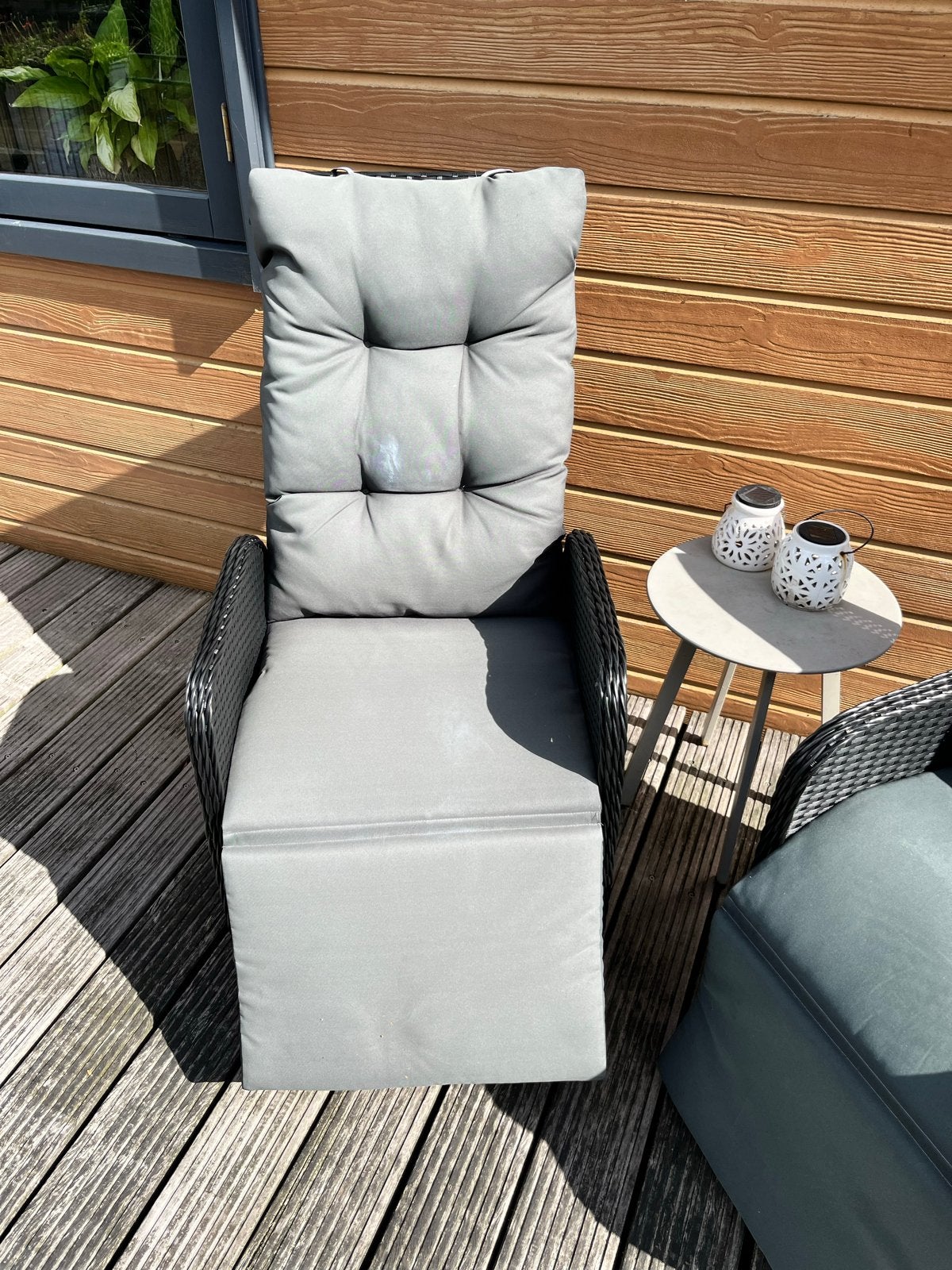 Twee verstelbare tuinstoelen met voetensteun, Ophalen, Gebruikt, Wicker, Verstelbaar