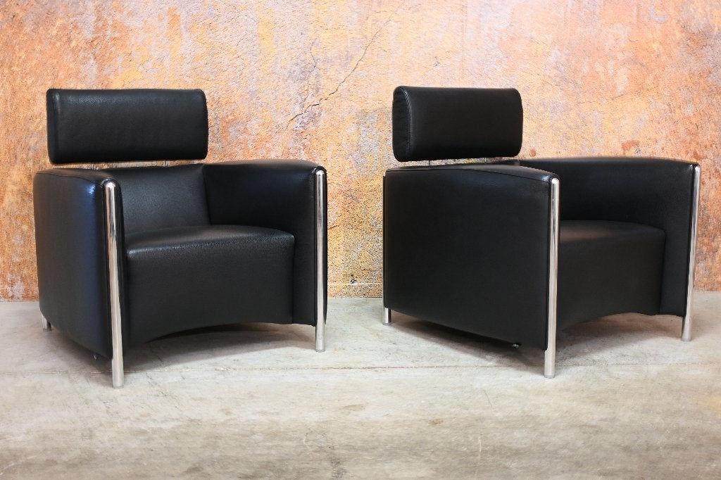 Als NIEUW! 2 zwarte leren Leolux Goncharov design fauteuils, Huis en Inrichting, Fauteuils, Leolux, Leolux, 75 tot 100 cm, Ophalen of Verzenden