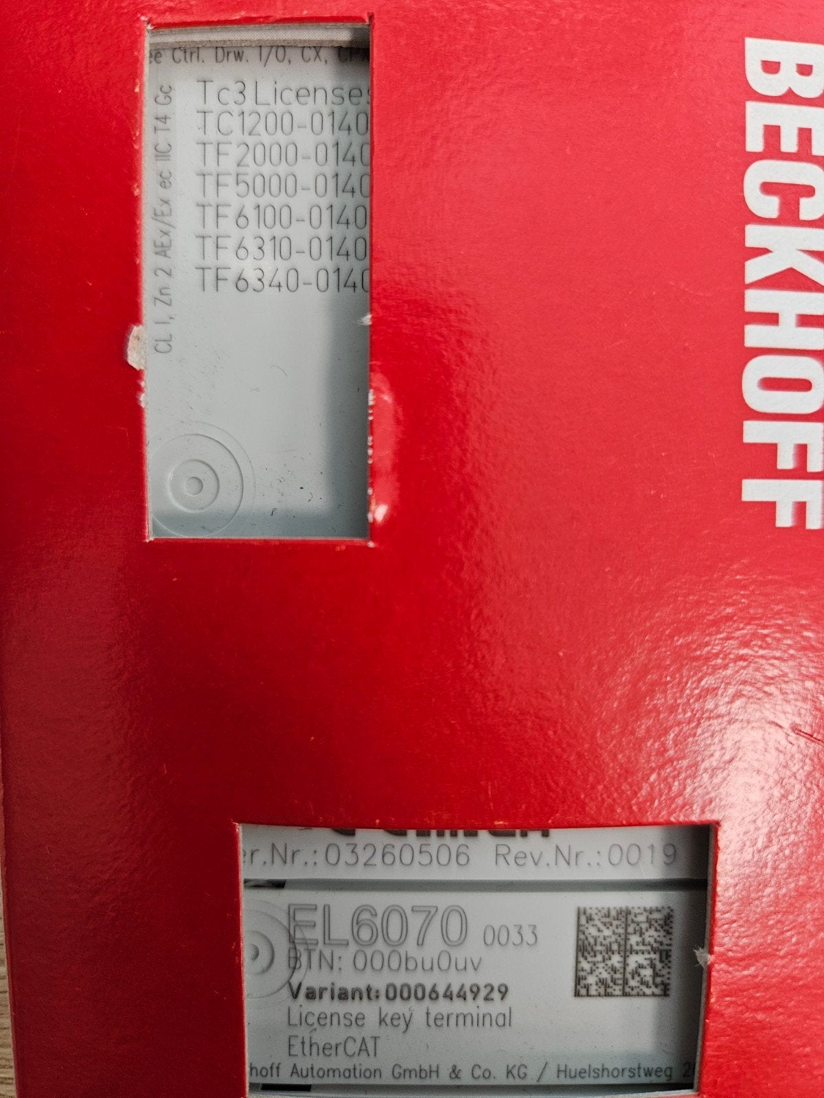 Beckhoff EL6070 EtherCAT License Key Terminal, Hobby en Vrije tijd, Elektronica-componenten, Ophalen of Verzenden