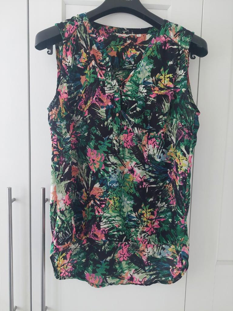 Image mouwloze blouse met tropische print, maat XL, Image, Ophalen of Verzenden, Zo goed als nieuw, Zonder mouw