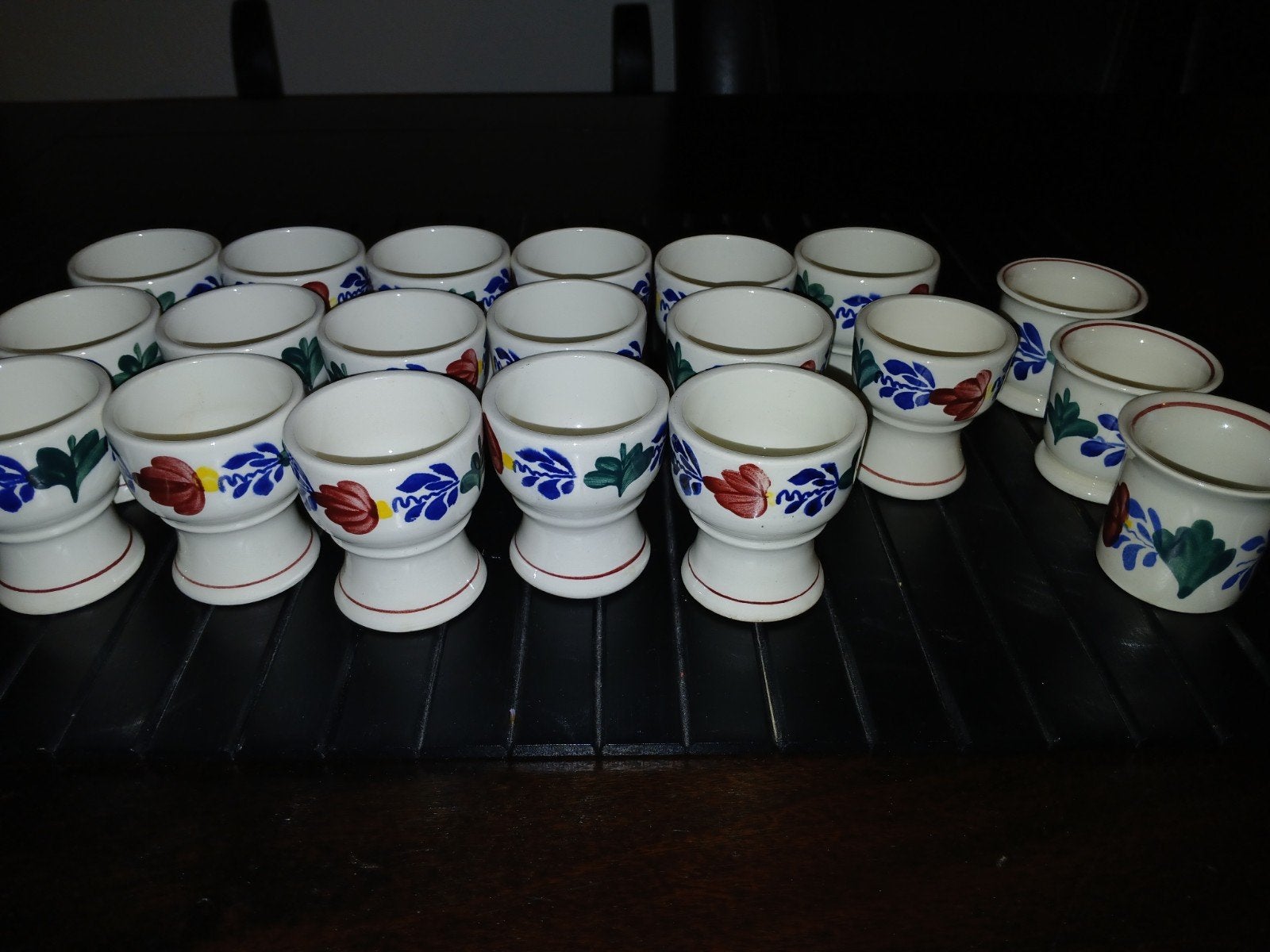 Set van 20 Boerenbont Boch Eierdopjes - Handgeschilderd Kera, Gebruikt, Keramiek, Overige typen, Vintage