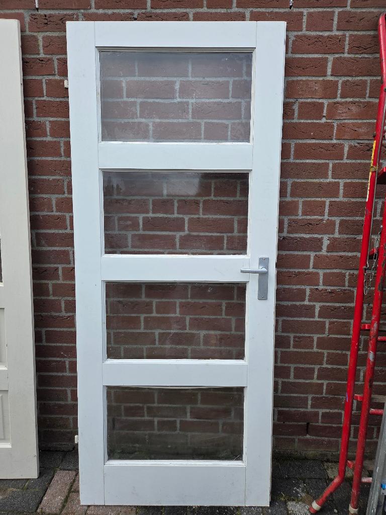 Witte buitendeur met glas, Ophalen, Gebruikt, 80 tot 100 cm, Binnendeur