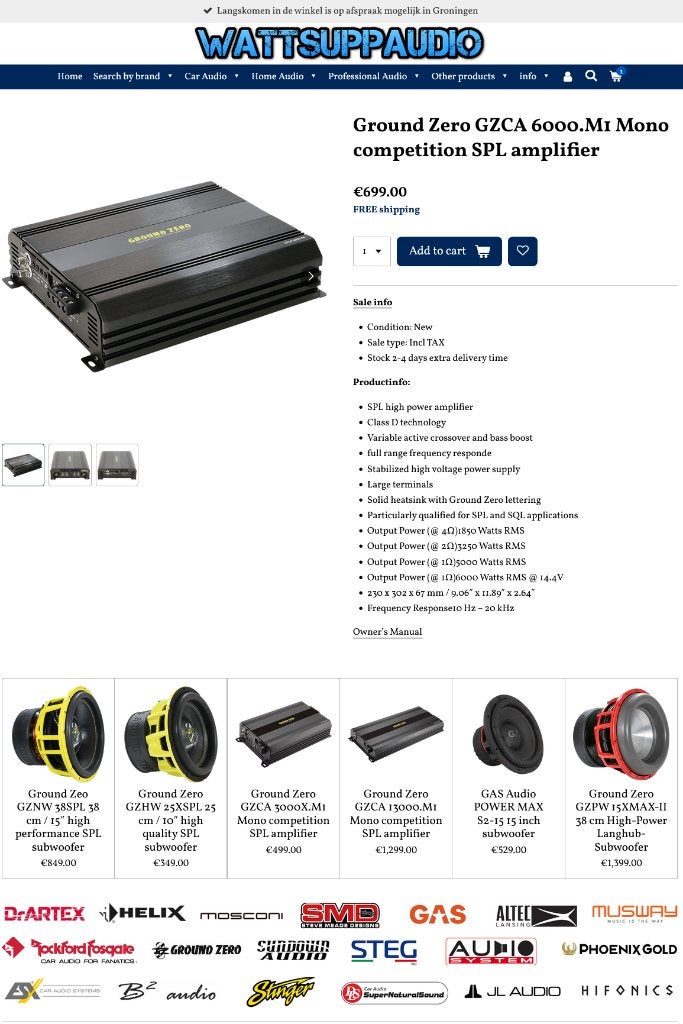Ground Zero GZCA 6000.M1 Mono competition SPL versterker, Erlenweg 25, 85658 Egmating, Germany, Nieuw, https://www.ground-zero-audio.com/en/support-en/contact-page/