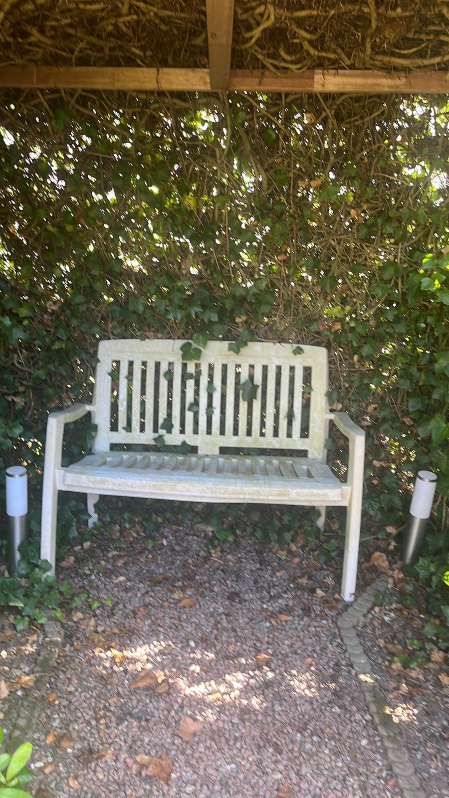 Wit twee persoons tuinbankje, Ophalen, Gebruikt, Kunststof