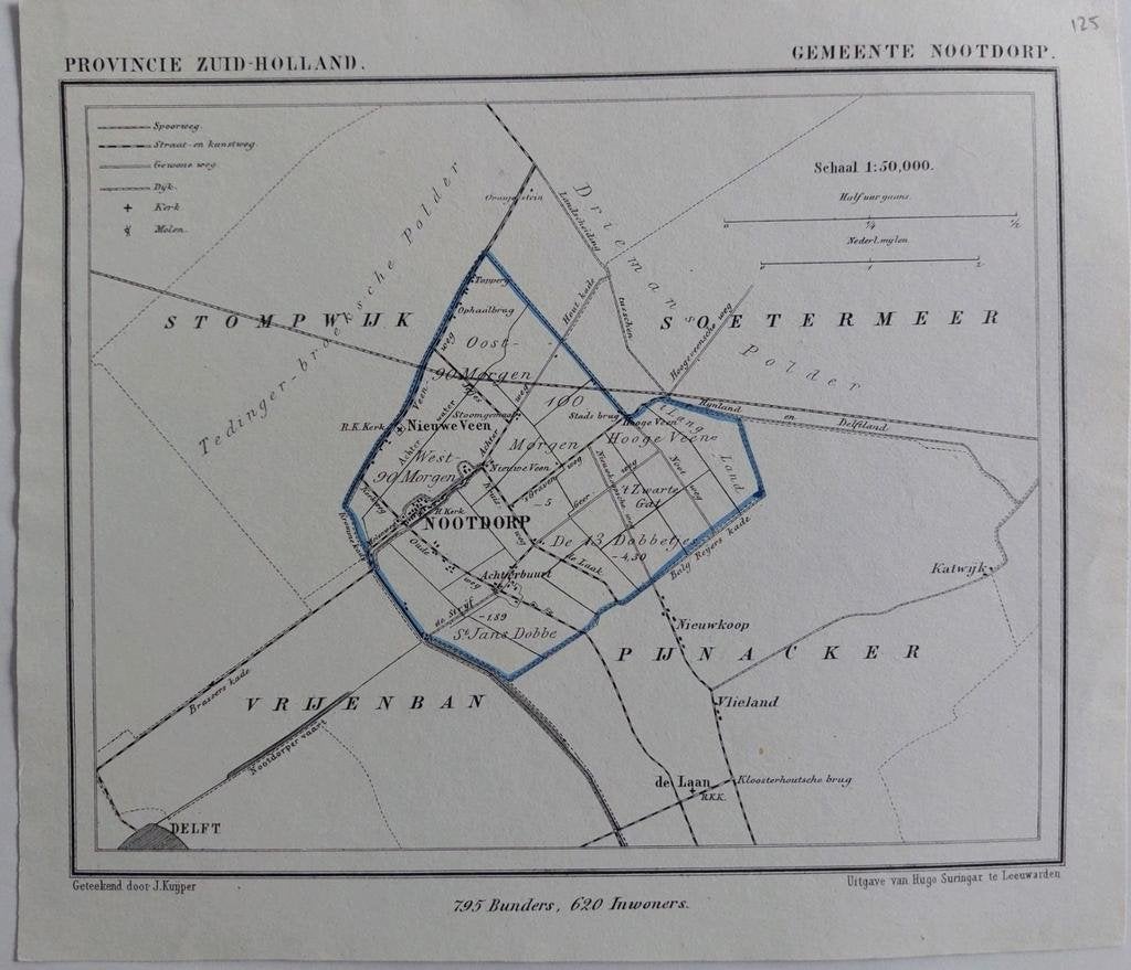 125 / Nootdorp Delft      Litho door J. Kuyper, Antiek en Kunst, Ophalen of Verzenden