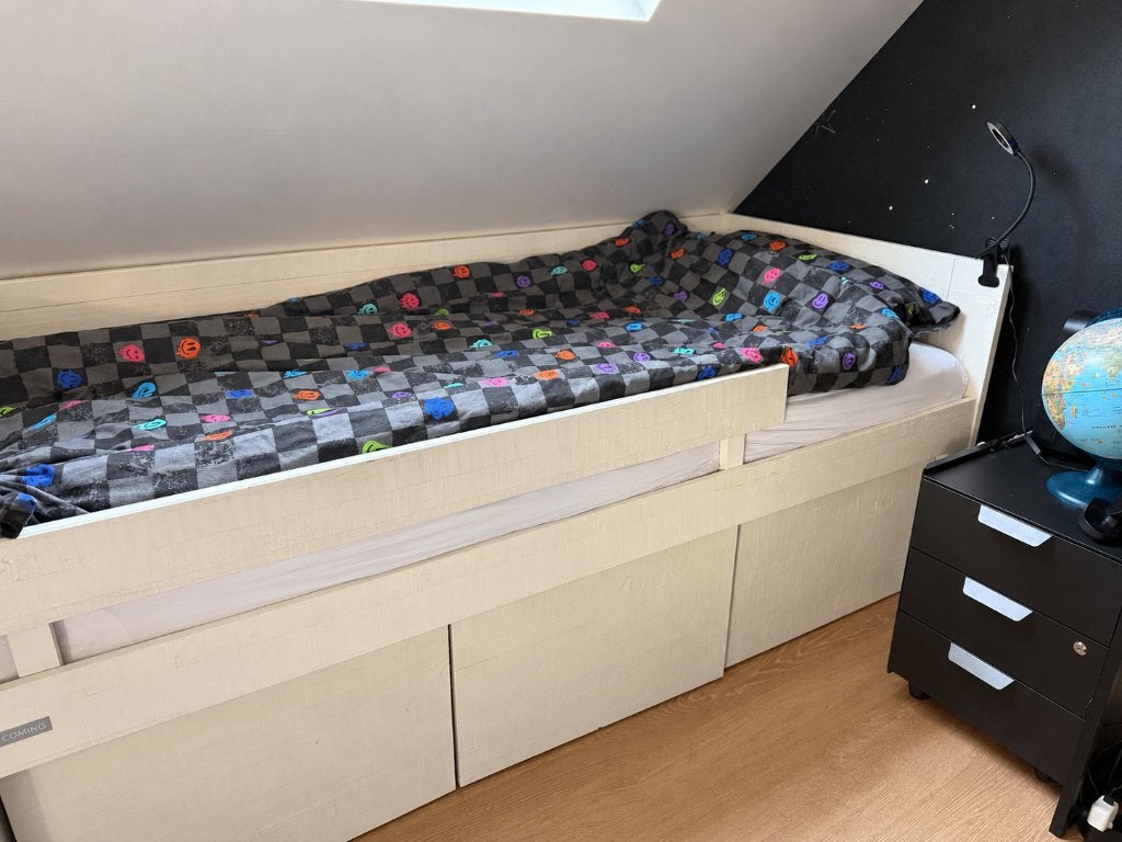 Kinderbed halfhoogslaper met opberglades, Ophalen, 85 tot 100 cm, Gebruikt, Lattenbodem