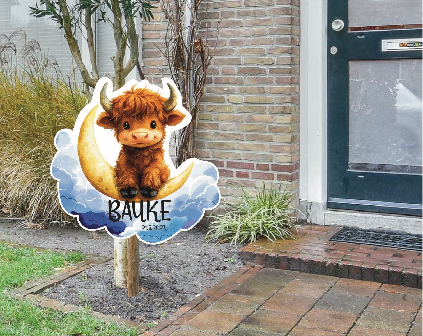 Geboortebord, Raambord of Raamsticker Hooglander op Maan, Ophalen of Verzenden, Nieuw, Geboortebord