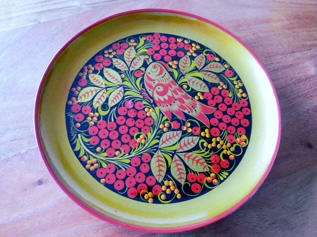 Lacquer sierbord Russische Chochloma  volkskunst., Antiek en Kunst, Ophalen of Verzenden, Gemerkt