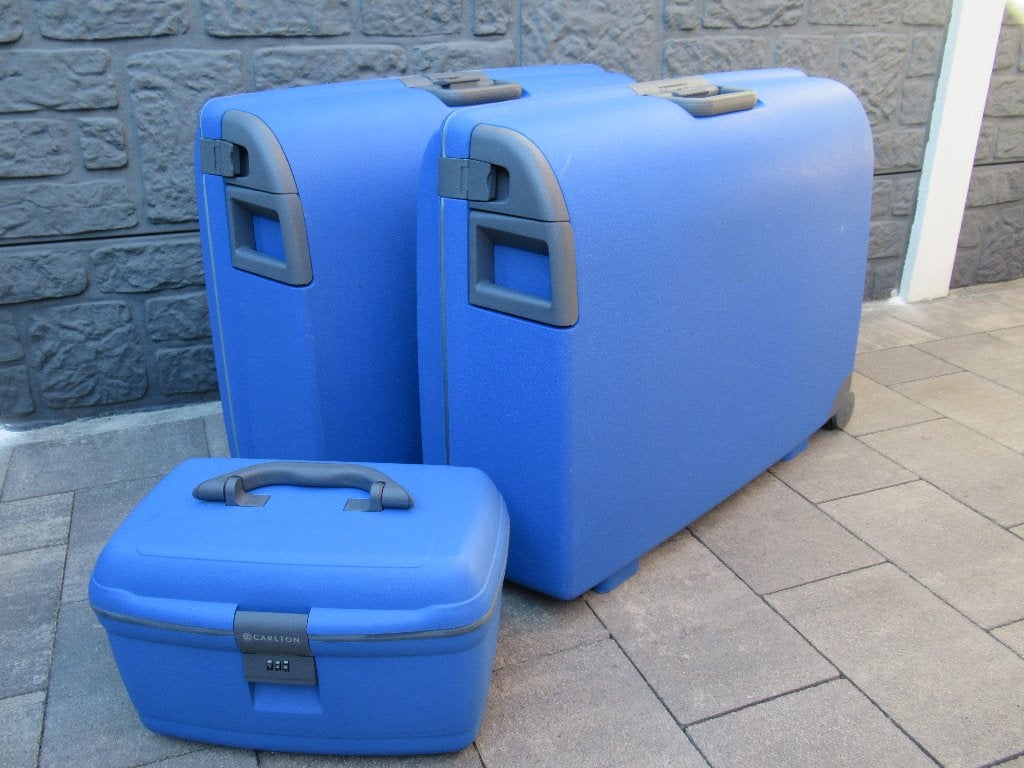 Set van 2 koffers en beautycase - Blauw, Gebruikt, Hard kunststof, 45 tot 55 cm, 70 cm of meer