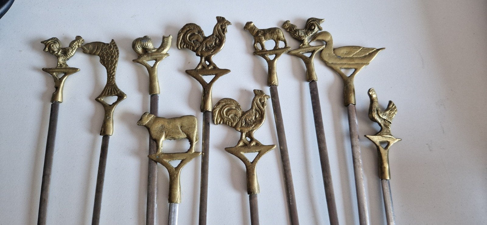 Vintage messing cocktailprikkers, dierenfiguren (10 stuks), Ophalen of Verzenden