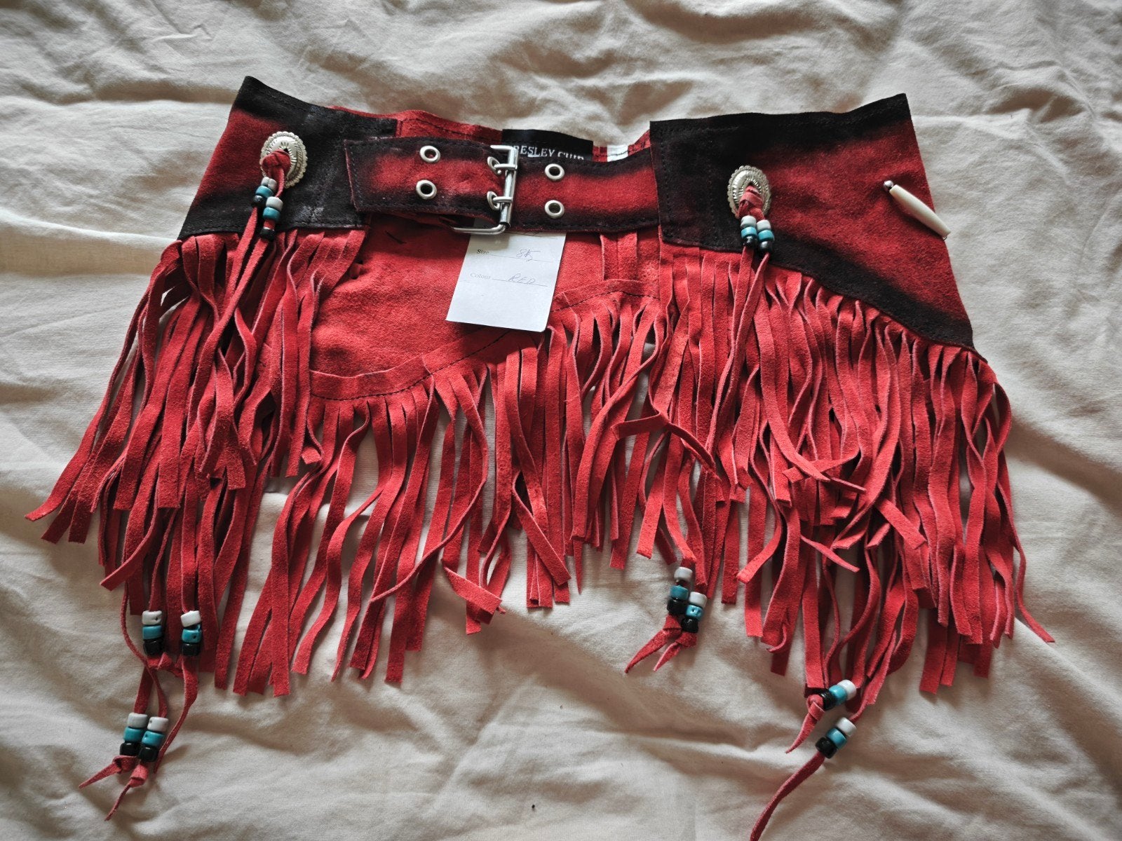 Nieuwe Rode/Zwarte Western cowboy Riem met Kralen en Fringes, Kleding | Dames, Riemen en Ceinturen, 80 tot 90 cm, Echt leder, Presley Cuir