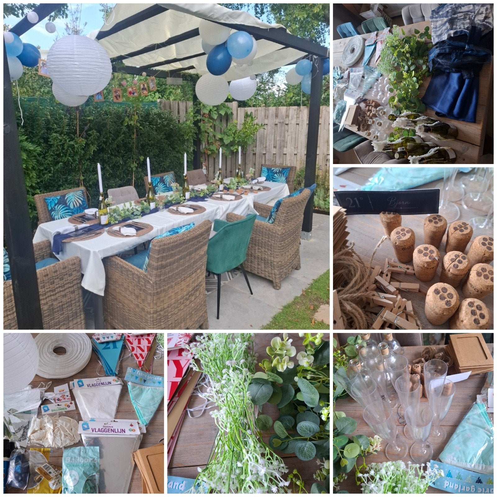 Complete feestdecoratie 21 jaar – donkerblauw wit zilver, Ophalen of Verzenden, Versiering, Verjaardag