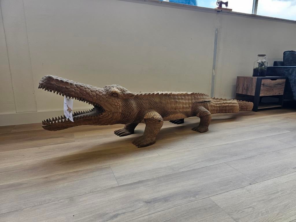 Houtsnijwerk krokodil, Ophalen of Verzenden