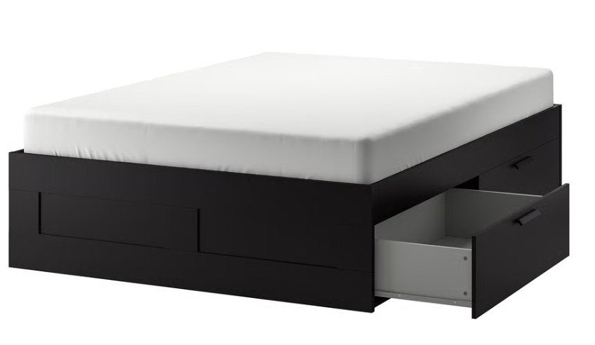Bed ledikant BRIMNES van IKEA met lattenbodem zonder matras, Ophalen, Gebruikt, Bruin, Tweepersoons