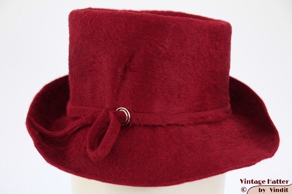 kleine Vintage Dameshoed rood haarvilt 54 gratis verzenden, 134 t/m 140, Gebruikt, Meisje, Hoed