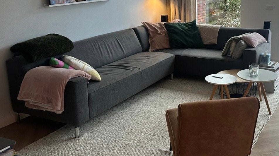 Grijze stoffen bank - comfortabel en modern (hoek en los), Ophalen, 250 tot 300 cm, Gebruikt, Hoekbank