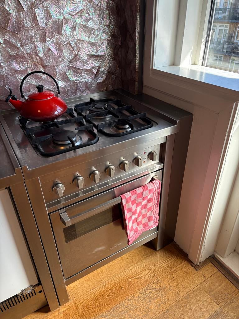 RVS - M-System gasfornuis met oven - roestvrijstaal, Ophalen, Gebruikt, 60 cm of meer, 4 kookzones