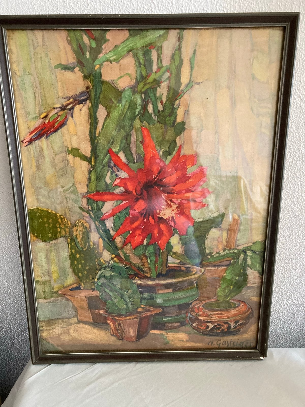Litho stilleven met rode bloem 'Queen of the Night', Ophalen of Verzenden