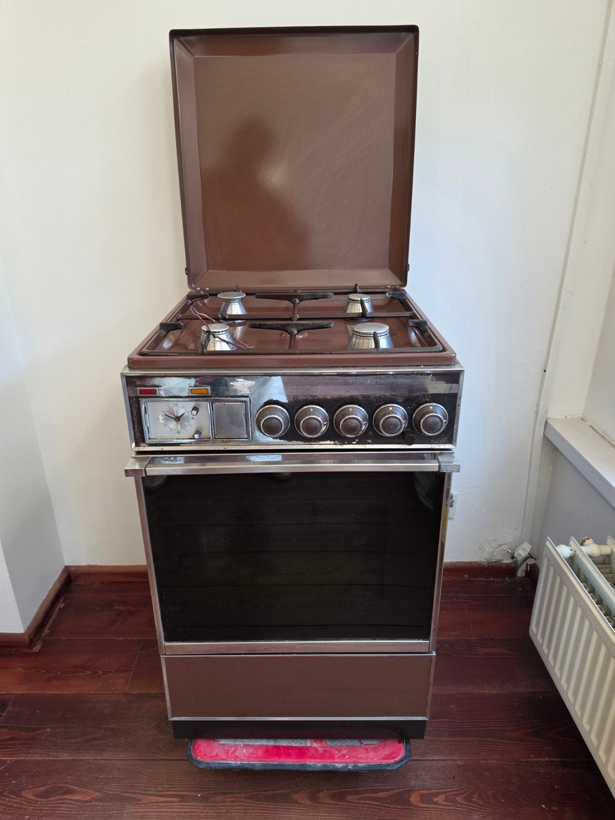 Vintage ATAG gasfornuis met oven - jaren '70, retro bruin, Ophalen, Gebruikt, Grill, 4 kookzones