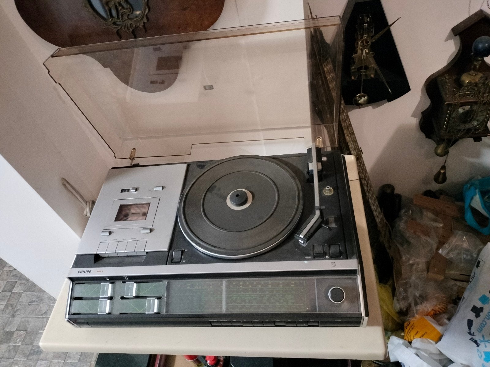 Philips 953 Platenspeler met Cassettedeck en Radio, Ophalen of Verzenden, Gebruikt, Platenspeler, Philips