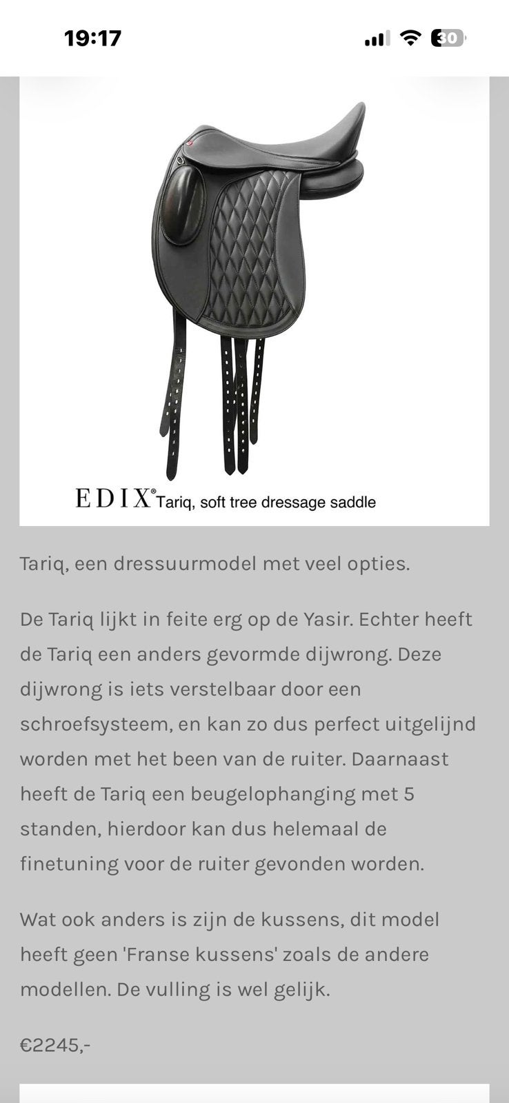 Bijna nieuw edix zadel kleur zwart …. 1200€, L (17.5 inch), Dressuur, Ophalen of Verzenden, Zo goed als nieuw