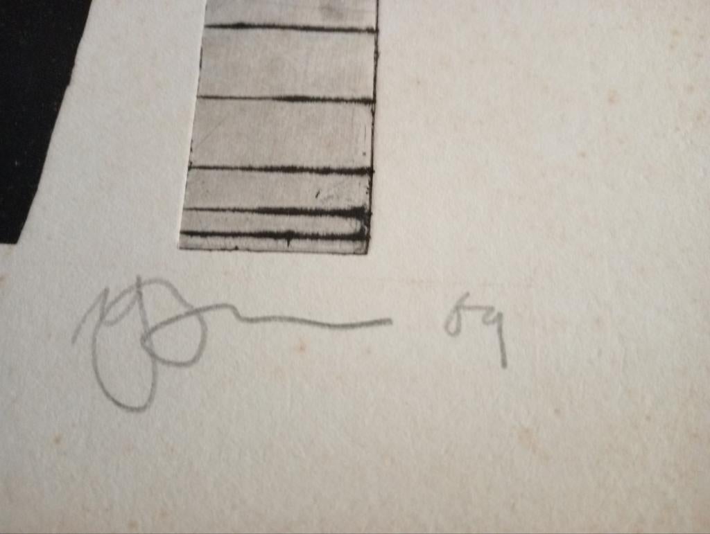 Lithografie abstracte reliëf druk 1969 gesigneerd, Antiek en Kunst, Ophalen of Verzenden