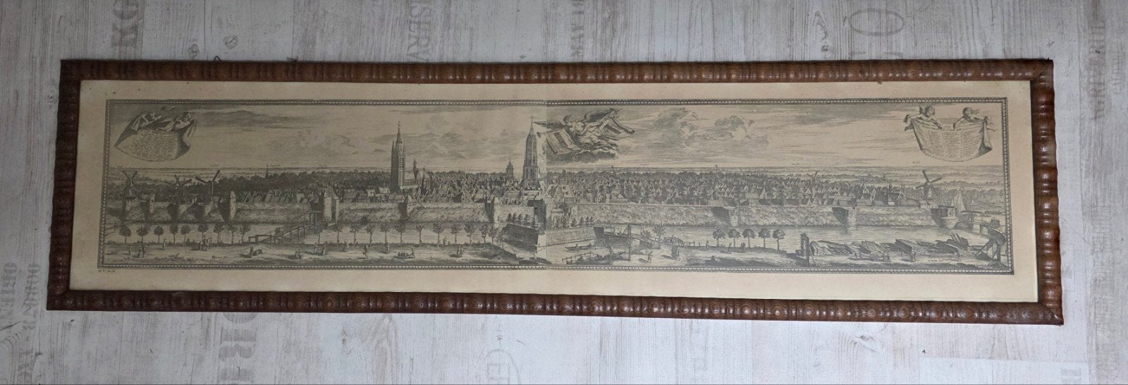 Stadsoverzicht oud delft in lijst met glas., Ophalen of Verzenden, Voor 1940, Overige onderwerpen