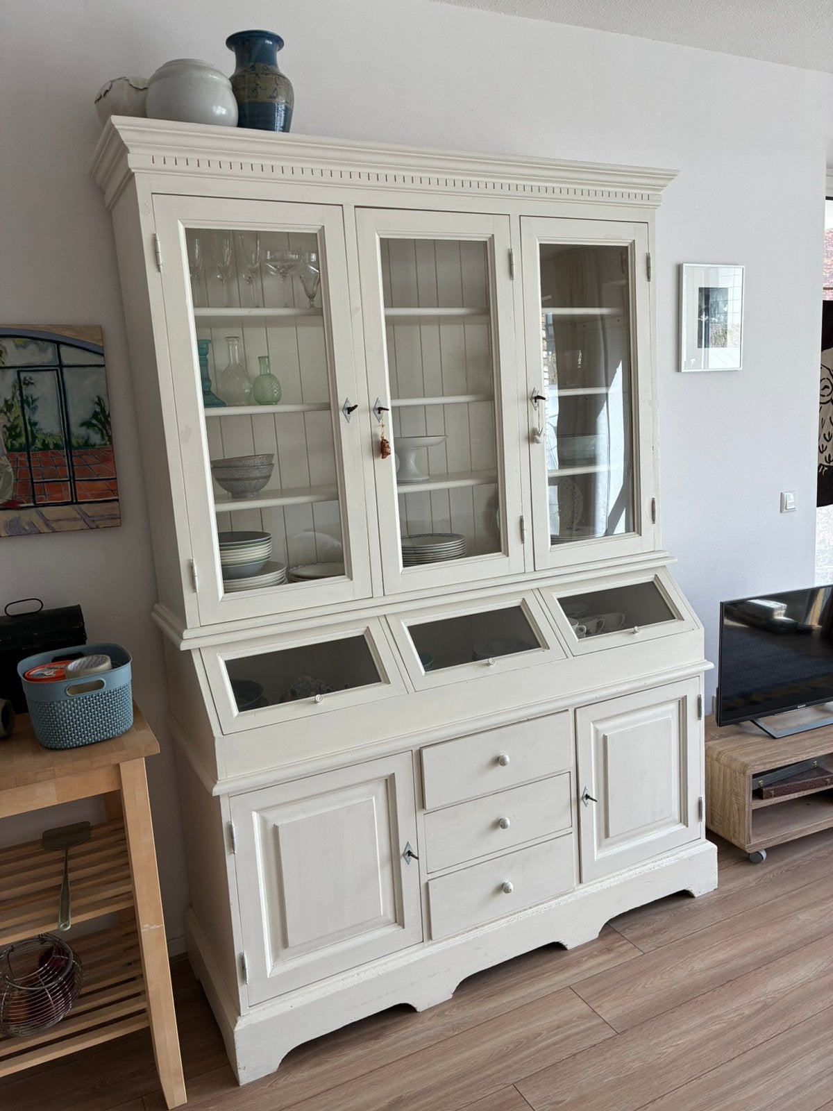 Witte vintage Gruter servieskast, Ophalen, Gebruikt, 100 tot 150 cm, Gruter kast