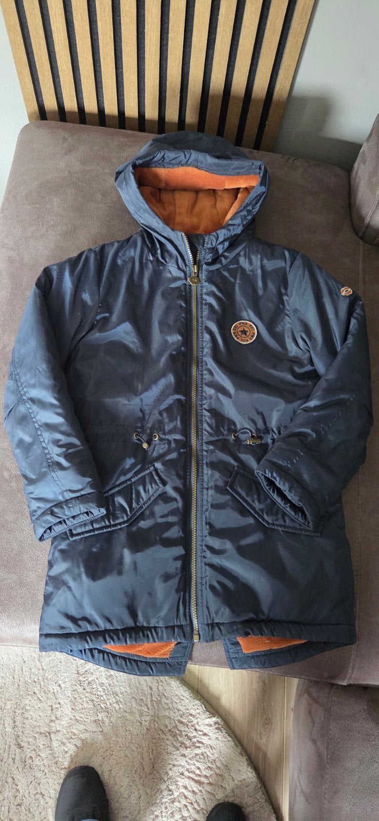 Donkerblauwe winterjas maat 134/140, Ophalen of Verzenden, Gebruikt, Onbekend, Meisje