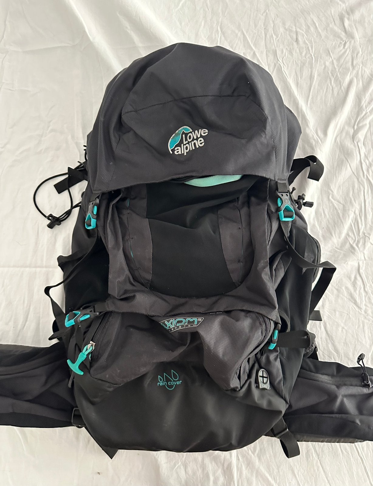 Lowe Alpine backpack manaslu 55:65 maat S grijs en blauw, Ophalen of Verzenden, Gebruikt, Rugzak