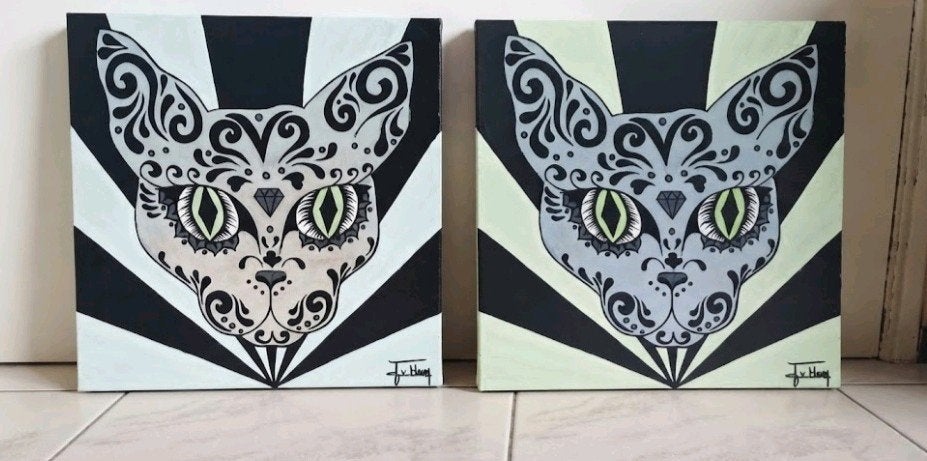 schilderij pshynx 2x olieverf, Antiek en Kunst, Ophalen