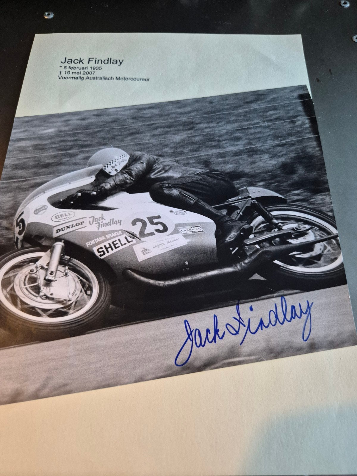 Gesigneerde foto van motorcoureur Jack Findlay, Ophalen of Verzenden, Gebruikt, Foto of Kaart, Gesigneerd