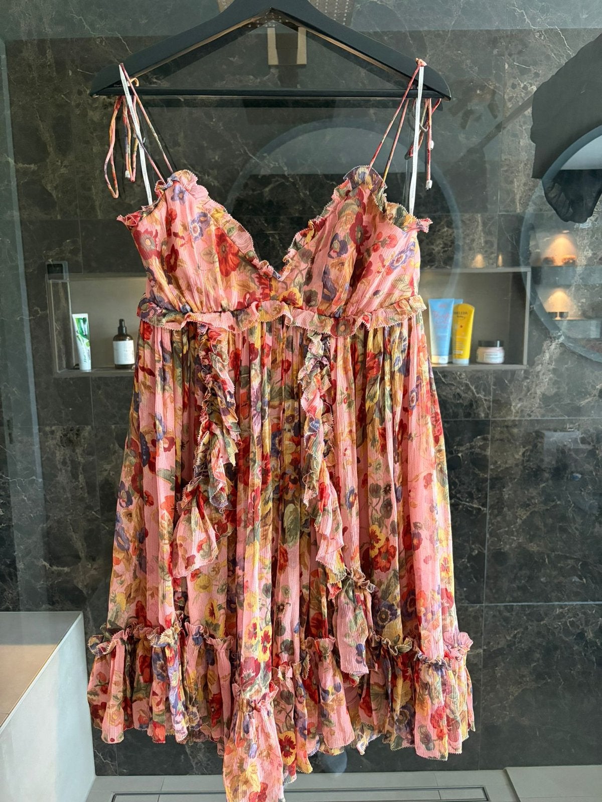 Zimmermann zijden bloemenjurk met ruches, Kleding | Dames, Ophalen of Verzenden, Zo goed als nieuw, Roze, Maat 36 (S)