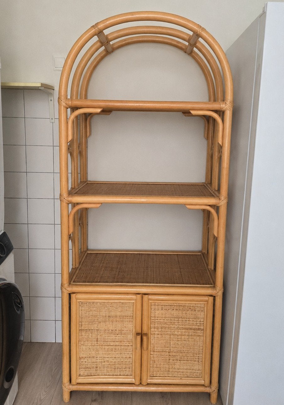 Vintage rotan kast met planken en deuren, Ophalen, Vintage, Bohemian, Rotan, 50 tot 100 cm, 150 tot 200 cm