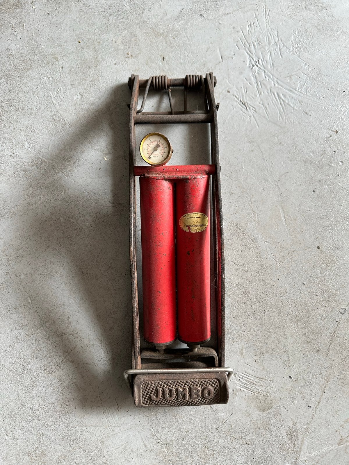 Antieke Jumbo Voetpomp met Manometer - Vintage Staat, Antiek en Kunst, Ophalen of Verzenden