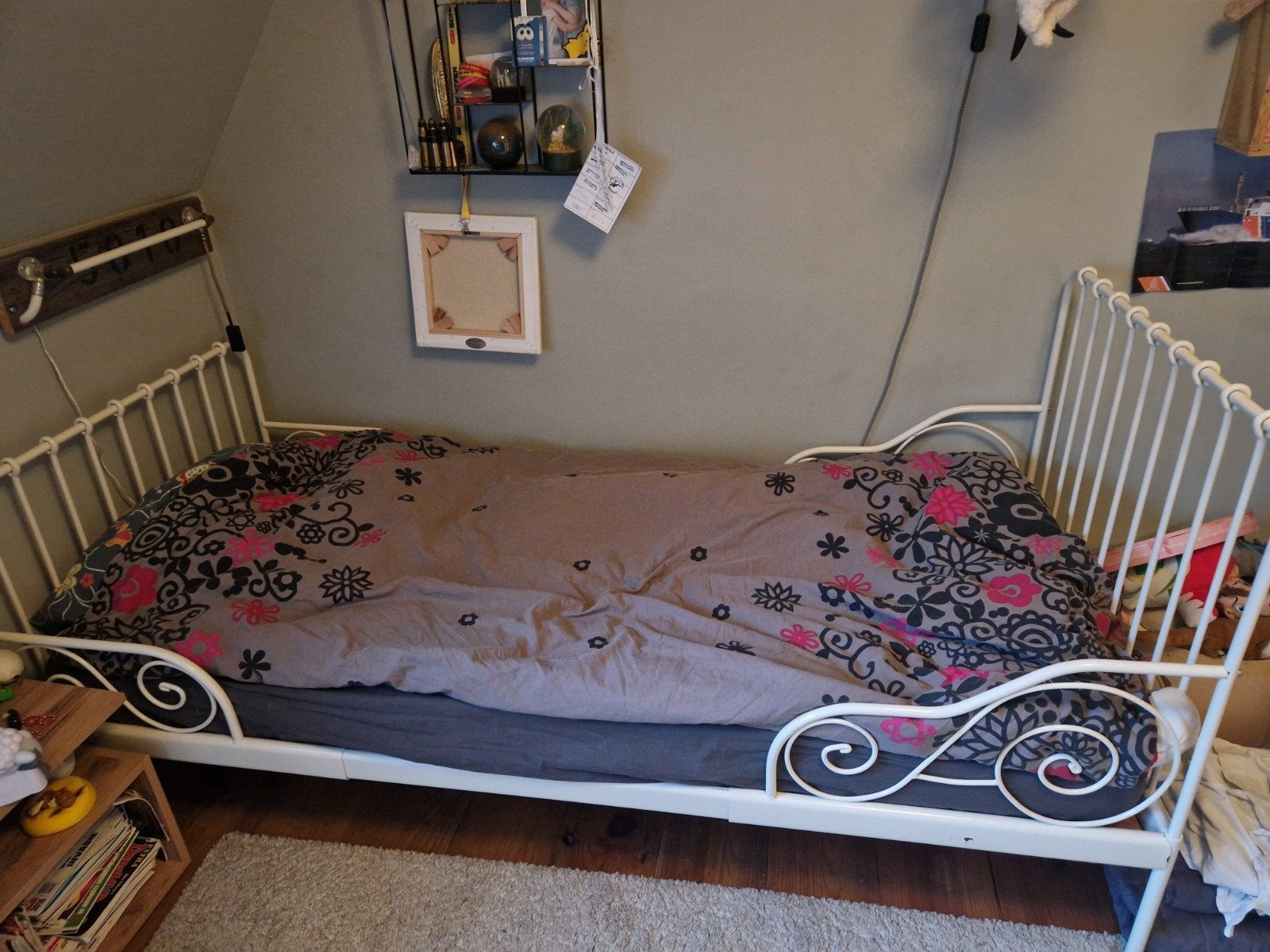 Wit metalen IKEA MINNEN meegroeibed, inclusief matras (80x20, Ophalen, Gebruikt, Eenpersoons, Wit