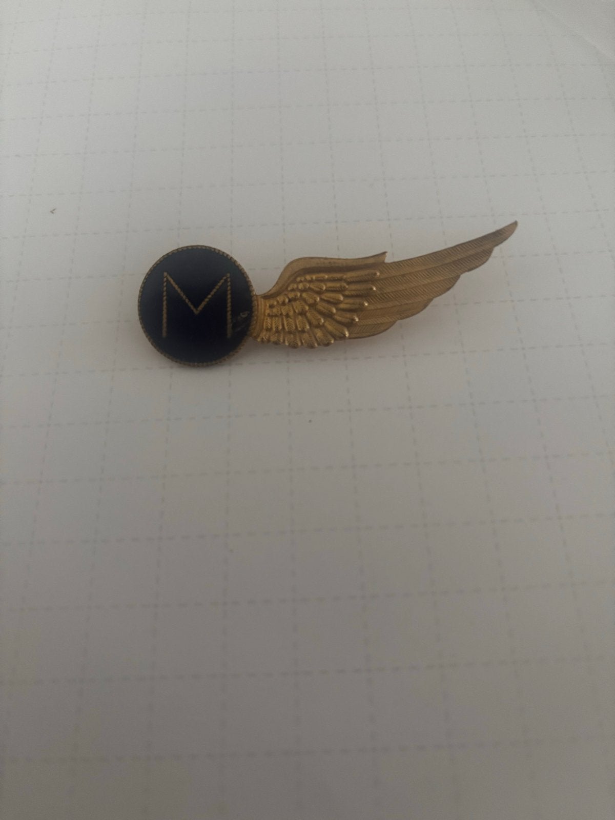 Vintage Marine Monteur Vleugelspeld - Gouden 'M' Embleem, Ophalen of Verzenden, Gebruikt, Overige onderwerpen, Speldje of Pin