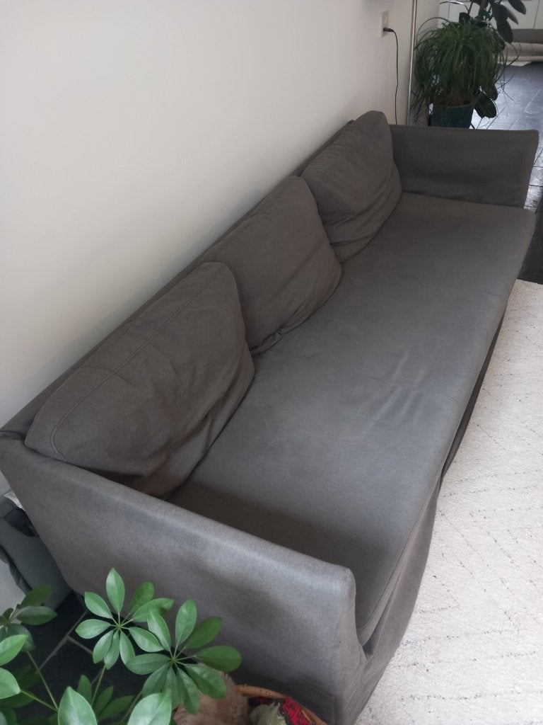 Bank 3-zits grijs, Huis en Inrichting, Banken | Bankstellen, Gebruikt, Rechte bank, Driepersoons, 200 tot 250 cm, 75 tot 100 cm