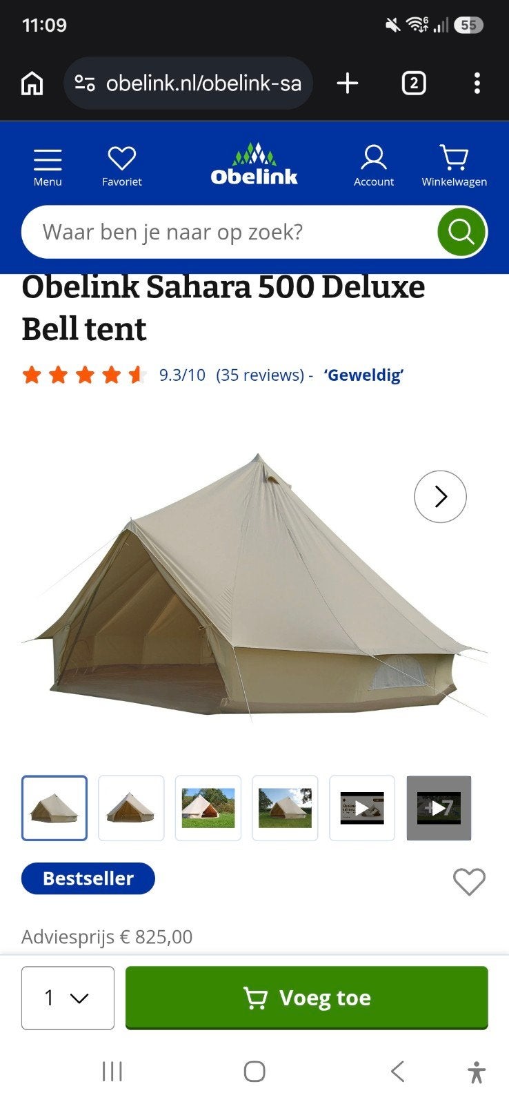 Gezocht: (Obelink Sahara) 500 (Deluxel Bell tent, Ophalen of Verzenden, Zo goed als nieuw, Tot en met 5