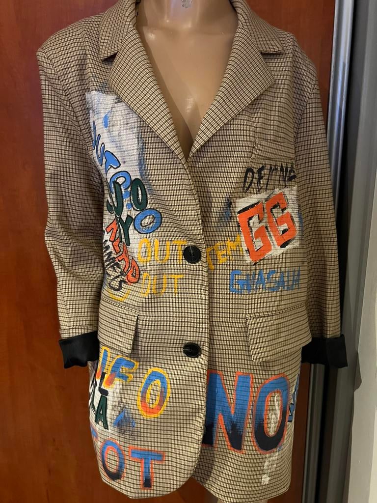 AIKKA blazer met graffiti maat L origineel nieuw, D, Bruin, Maat 42/44 (L), Ophalen of Verzenden
