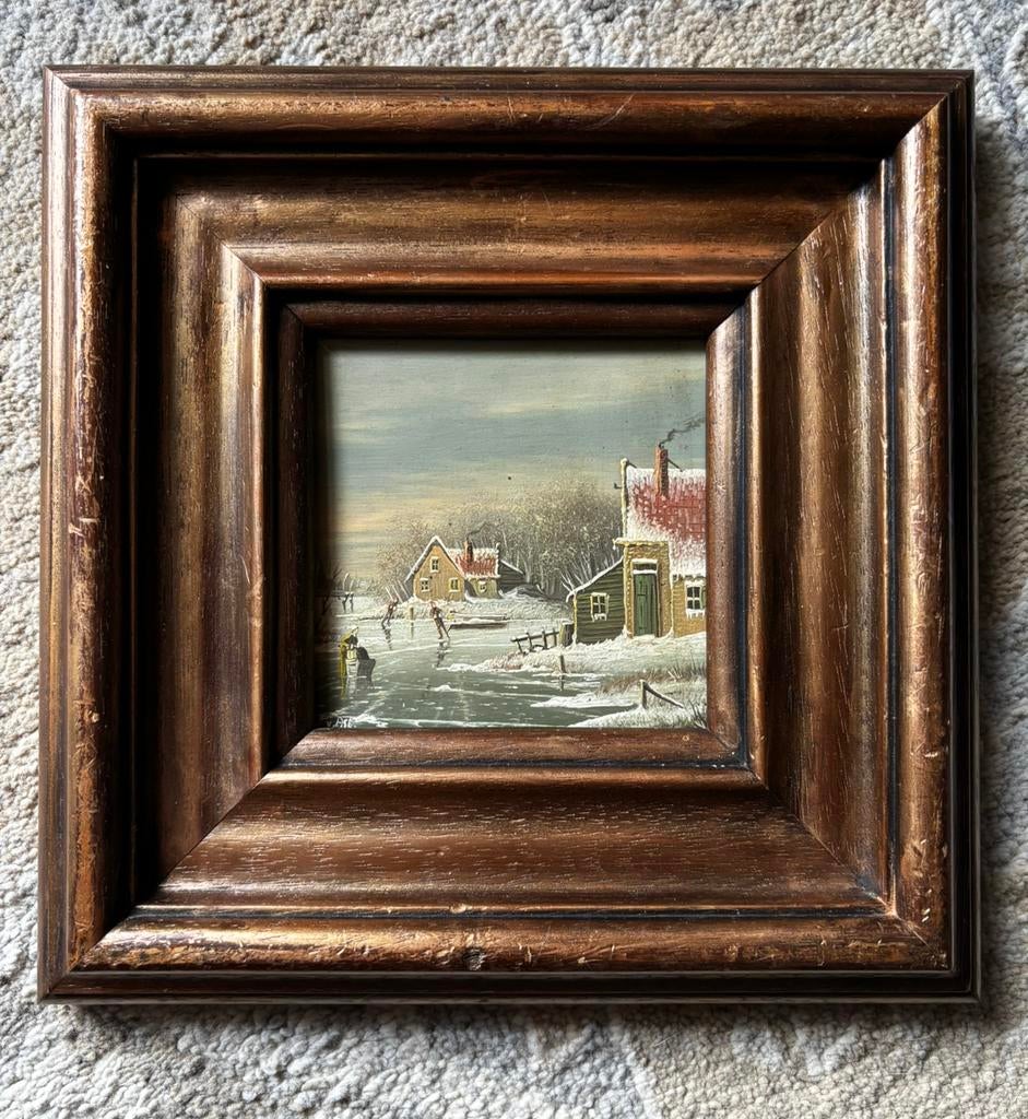 Wintertafereel - van Ast, Antiek en Kunst, Kunst | Schilderijen | Klassiek, Ophalen of Verzenden