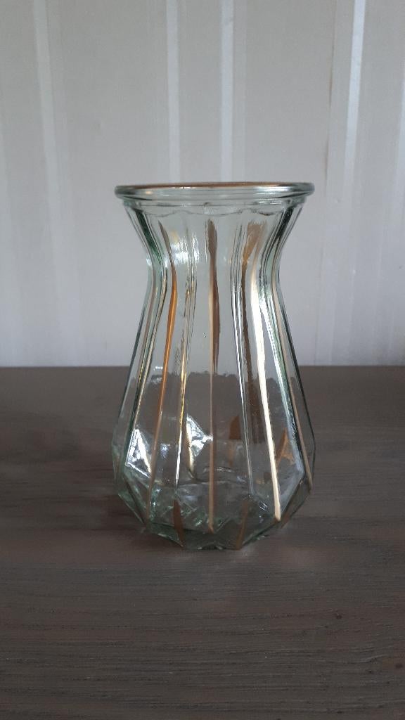 Glazen vaasje met gouden strepen, Huis en Inrichting, Woonaccessoires | Vazen, Ophalen, Overige kleuren, Minder dan 50 cm, Glas