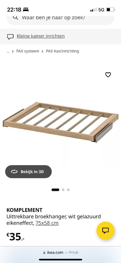 IKEA komplement broekhanger voor pax kast, Ophalen, Nieuw, 50 tot 100 cm, Overige materialen