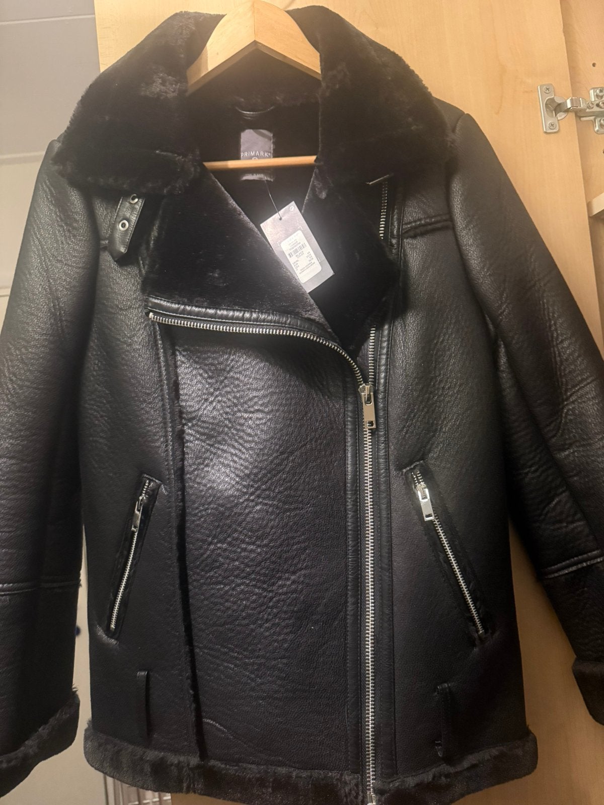 Primark Zwarte Bikerjack met Bontvoering - Maat 2XS, Ophalen of Verzenden, Nieuw, Maat 34 (XS) of kleiner, Zwart