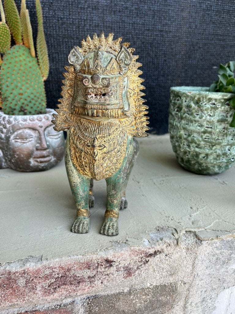 Thaise Singha Tempel wachter Foo dog hond massief brons 19cm, Verburgt Vintage, Metaal, Ophalen of Verzenden, 19 cm