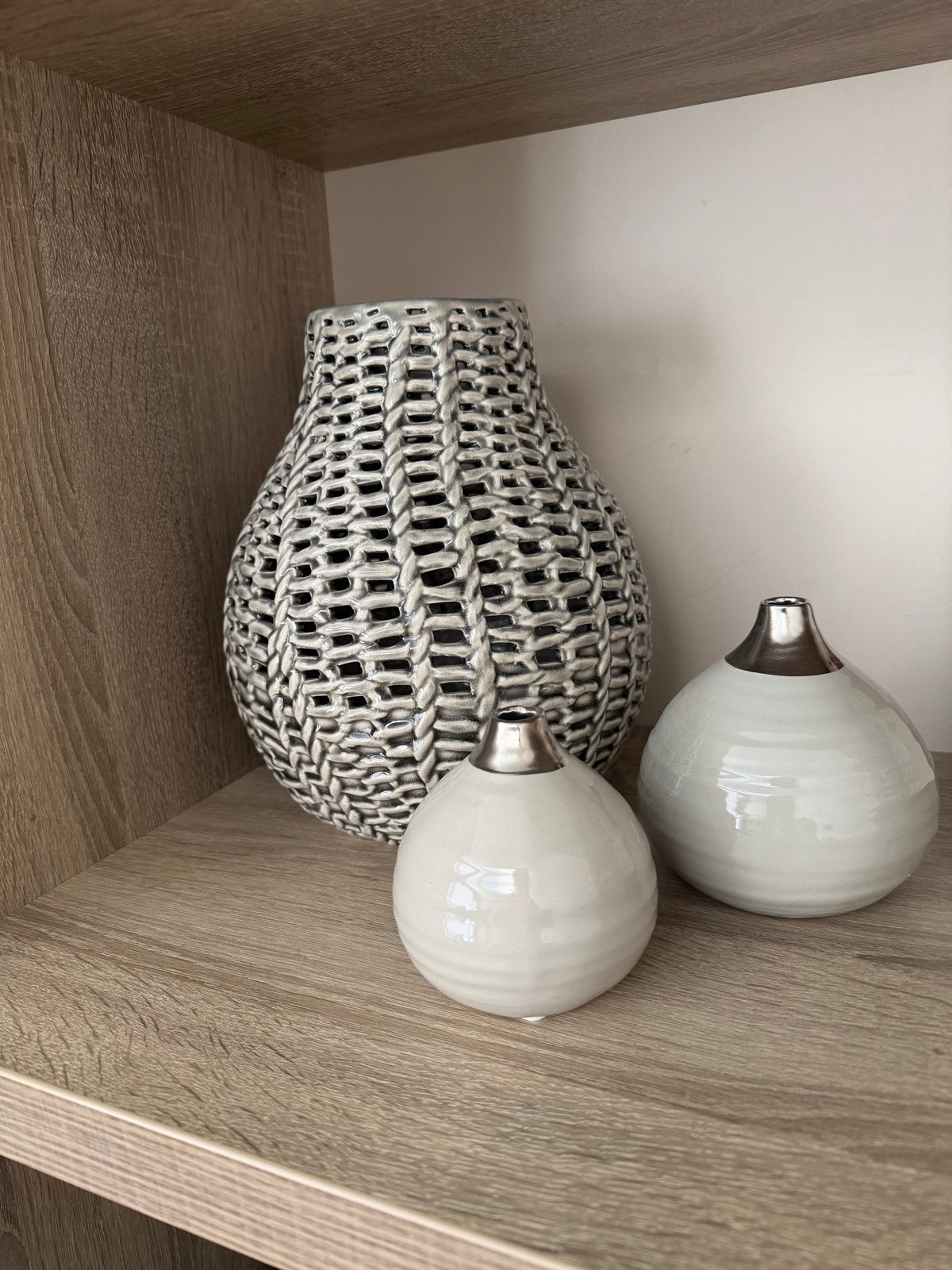 Decoratieve vazen set - 3 stuks, Huis en Inrichting, Op voet, Nieuw, Ophalen of Verzenden, Grijs