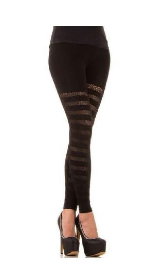 Legging Zwart Ripped met doorzichtige strepen (019), Legging, Zwart, Nieuw, Ophalen of Verzenden