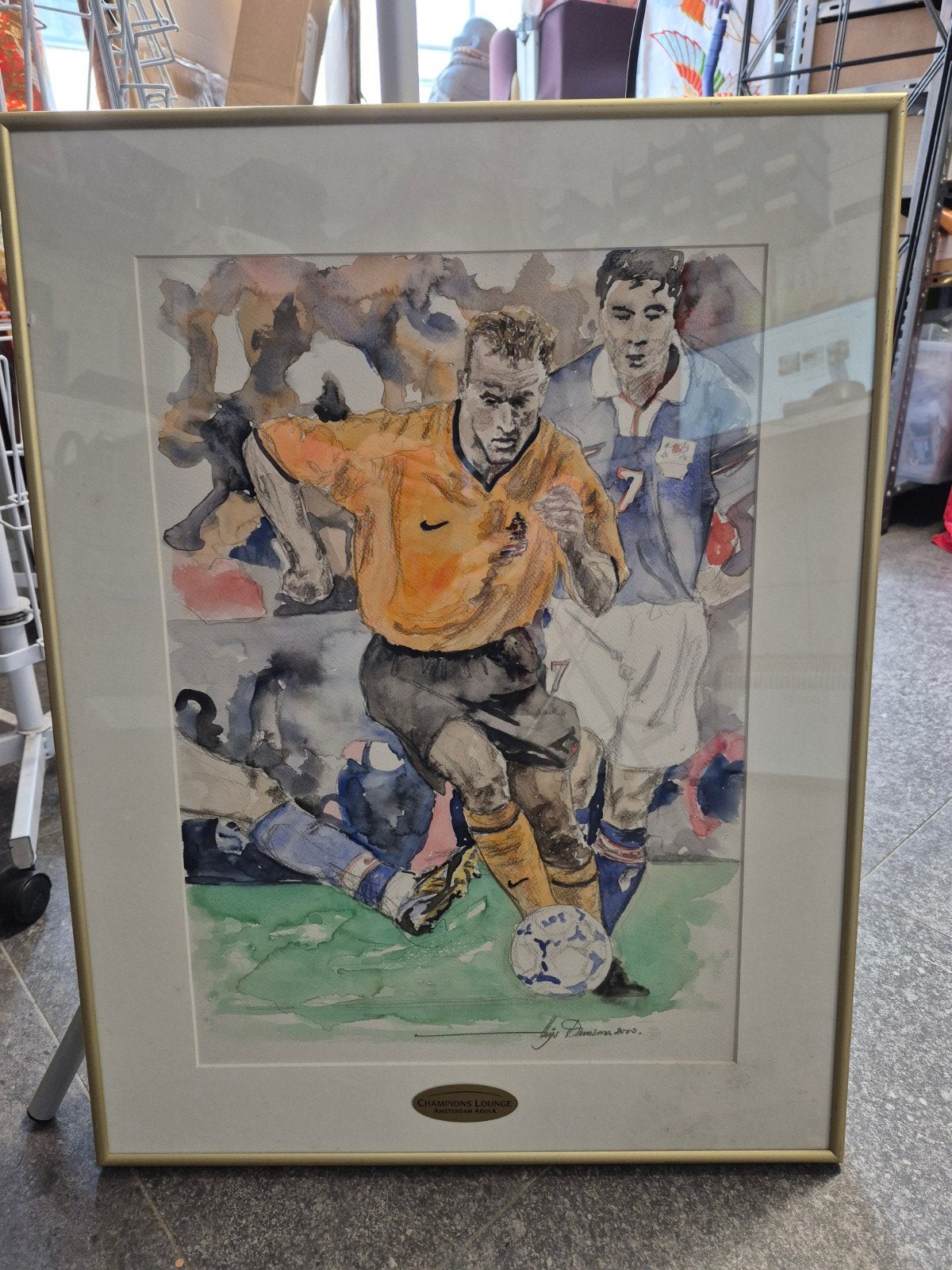 Aquarel Dennis Bergkamp Nederlands Elftal - Thijs Damsma, Antiek en Kunst, Kunst | Schilderijen | Modern, Ophalen of Verzenden