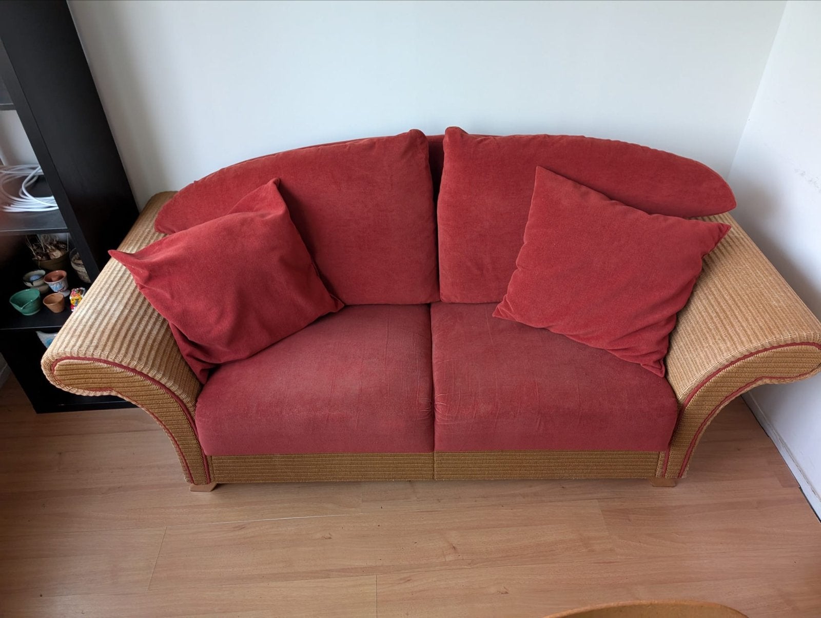 Rode rattan bank - 200x90x80cm, Huis en Inrichting, Banken | Bankstellen, Ophalen, Gebruikt